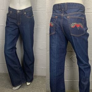 Vtg 90s Mid Rise Embroidered Pocket  Jeans Med Wash Denim Degree Size 10 Med 33
